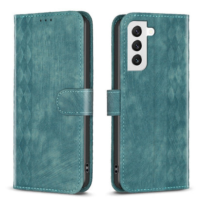 Samsung Galaxy S22+ 5G Case - Embossed Plaid Leather Wallet Cover with Card Slots, Kickstand, and 360 degree Protection