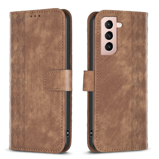 Samsung Galaxy S21 5G Case - Embossed Plaid Leather Wallet Cover with Card Slots, Kickstand, and 360 degree Protection