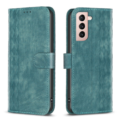 Samsung Galaxy S21 5G Case - Embossed Plaid Leather Wallet Cover with Card Slots, Kickstand, and 360 degree Protection