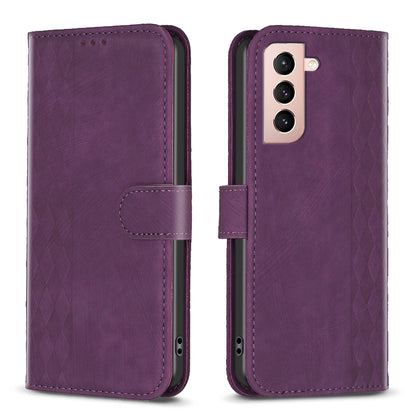 Samsung Galaxy S21 5G Case - Embossed Plaid Leather Wallet Cover with Card Slots, Kickstand, and 360 degree Protection