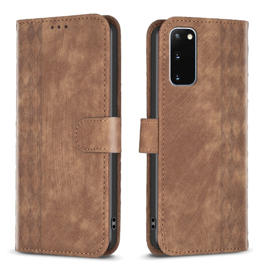 Samsung Galaxy S20 Case - Embossed Plaid Leather Wallet Cover with Card Slots, Kickstand, and 360 degree Protection