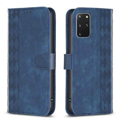 Samsung Galaxy S20+ Case - Embossed Plaid Leather Wallet Cover with Card Slots, Kickstand, and 360 degree Protection