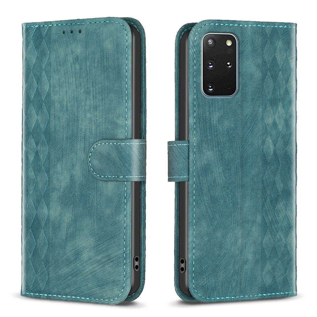 Samsung Galaxy S20+ Case - Embossed Plaid Leather Wallet Cover with Card Slots, Kickstand, and 360 degree Protection