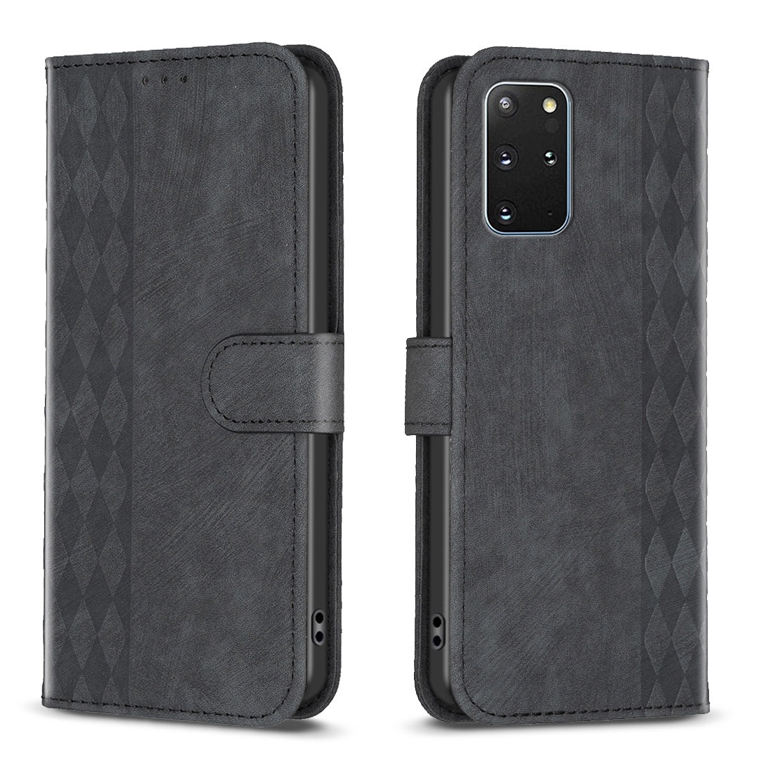 Samsung Galaxy S20+ Case - Embossed Plaid Leather Wallet Cover with Card Slots, Kickstand, and 360 degree Protection