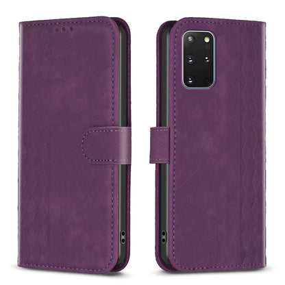 Samsung Galaxy S20+ Case - Embossed Plaid Leather Wallet Cover with Card Slots, Kickstand, and 360 degree Protection