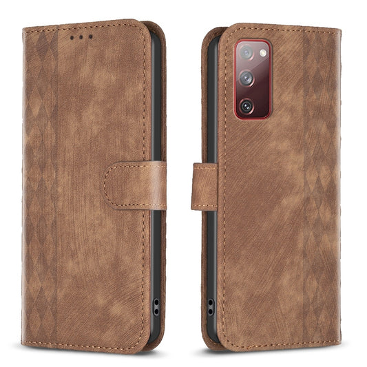 Samsung Galaxy S20 FE Case - Embossed Plaid Leather Wallet Cover with Card Slots, Kickstand, and 360 degree Protection