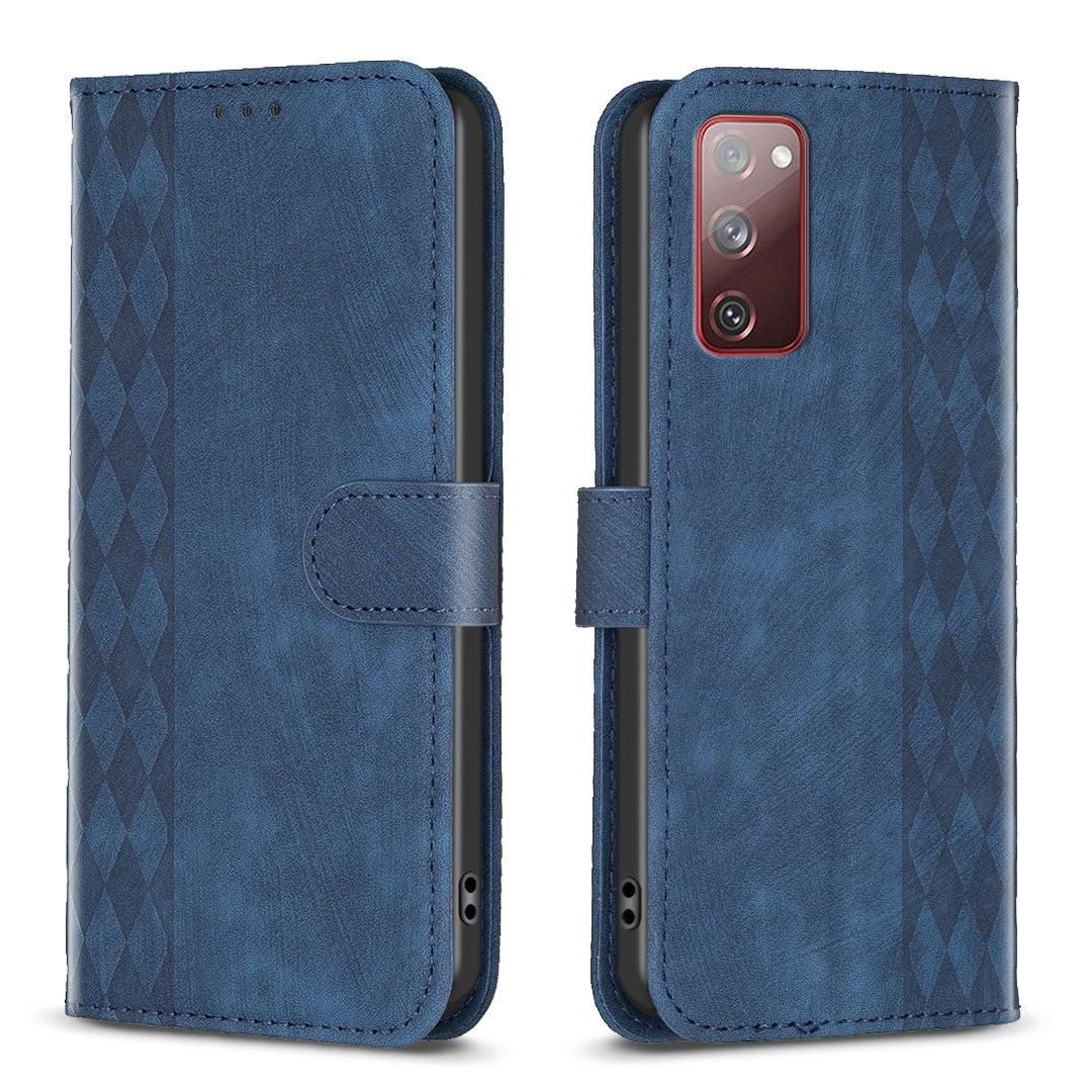 Samsung Galaxy S20 FE Case - Embossed Plaid Leather Wallet Cover with Card Slots, Kickstand, and 360 degree Protection