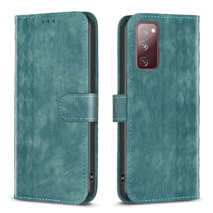 Samsung Galaxy S20 FE Case - Embossed Plaid Leather Wallet Cover with Card Slots, Kickstand, and 360 degree Protection