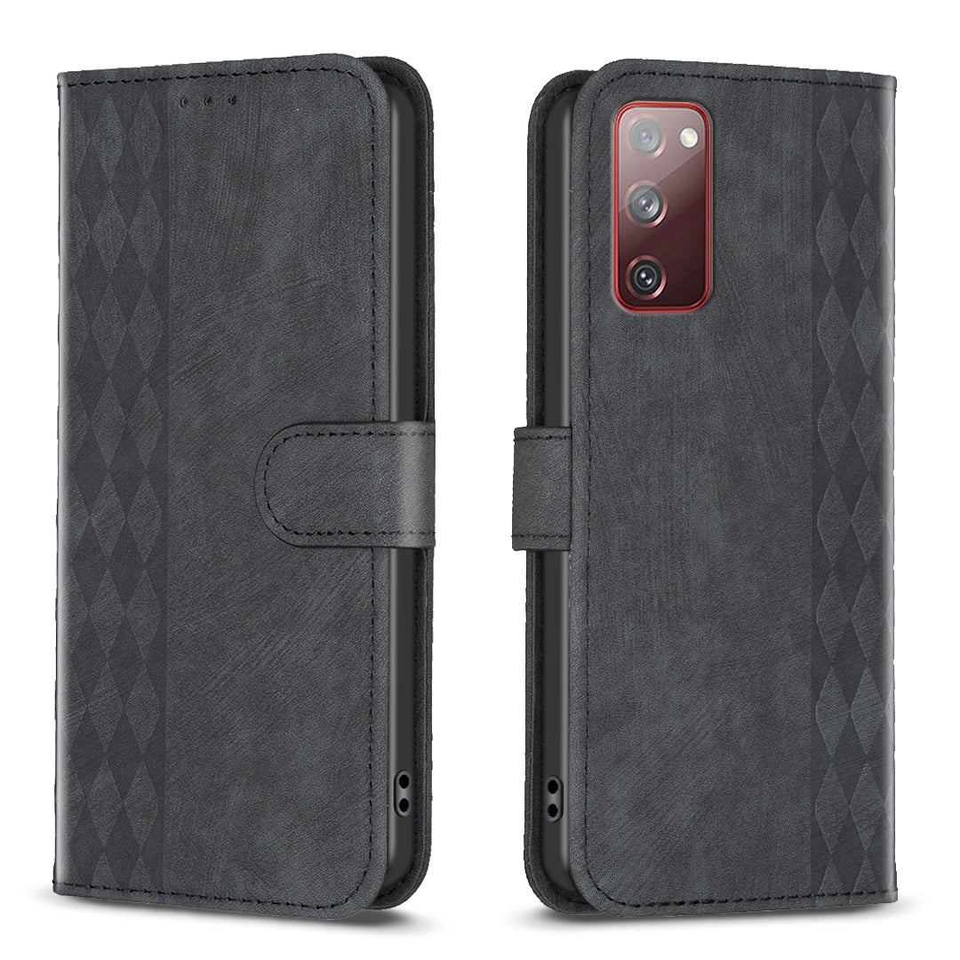 Samsung Galaxy S20 FE Case - Embossed Plaid Leather Wallet Cover with Card Slots, Kickstand, and 360 degree Protection