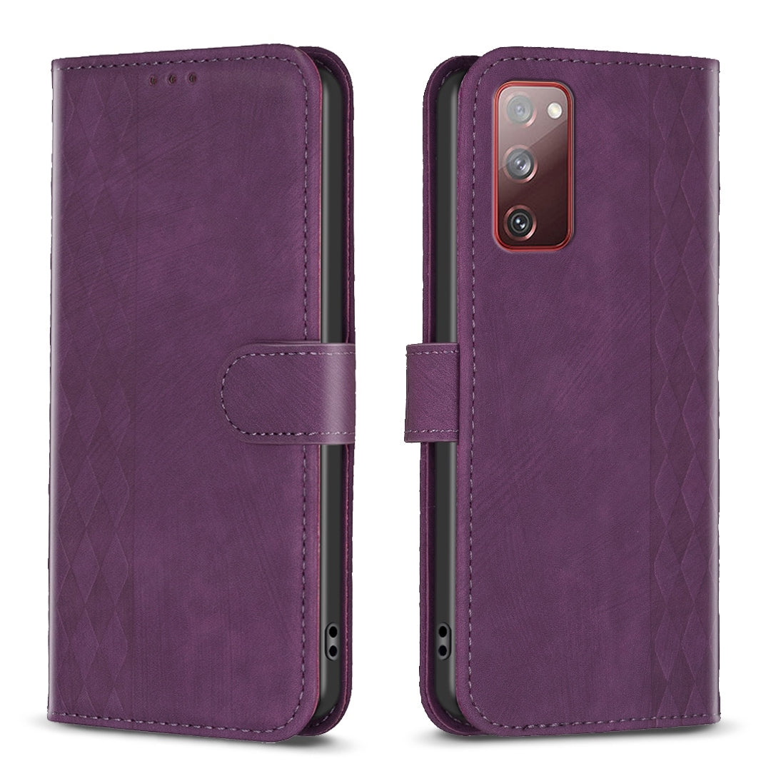 Samsung Galaxy S20 FE Case - Embossed Plaid Leather Wallet Cover with Card Slots, Kickstand, and 360 degree Protection