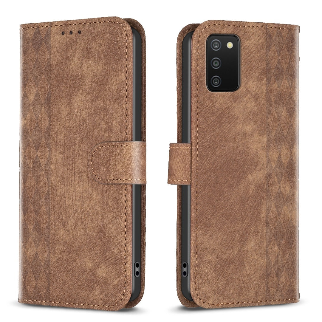 Samsung Galaxy A03s Case - Embossed Plaid Leather Wallet Cover with Card Slots, Kickstand, and 360 degree Protection