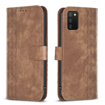Samsung Galaxy A03s Case - Embossed Plaid Leather Wallet Cover with Card Slots, Kickstand, and 360 degree Protection