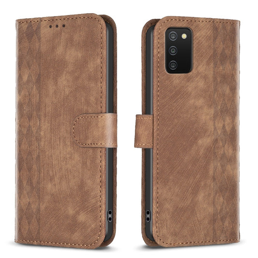 Samsung Galaxy A03s Case - Embossed Plaid Leather Wallet Cover with Card Slots, Kickstand, and 360 degree Protection