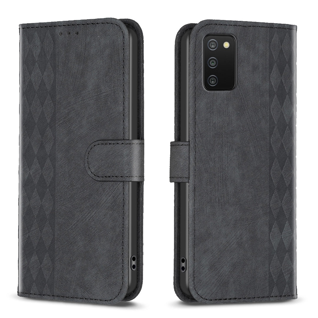 Samsung Galaxy A03s Case - Embossed Plaid Leather Wallet Cover with Card Slots, Kickstand, and 360 degree Protection