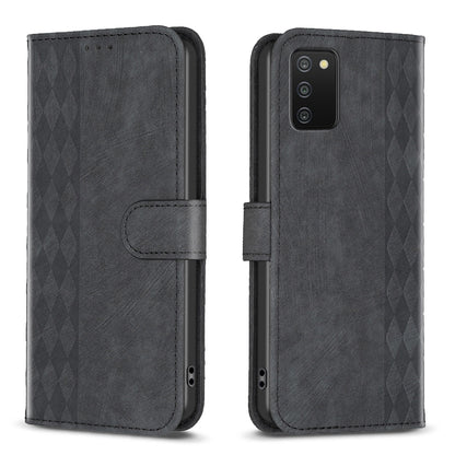 Samsung Galaxy A03s Case - Embossed Plaid Leather Wallet Cover with Card Slots, Kickstand, and 360 degree Protection