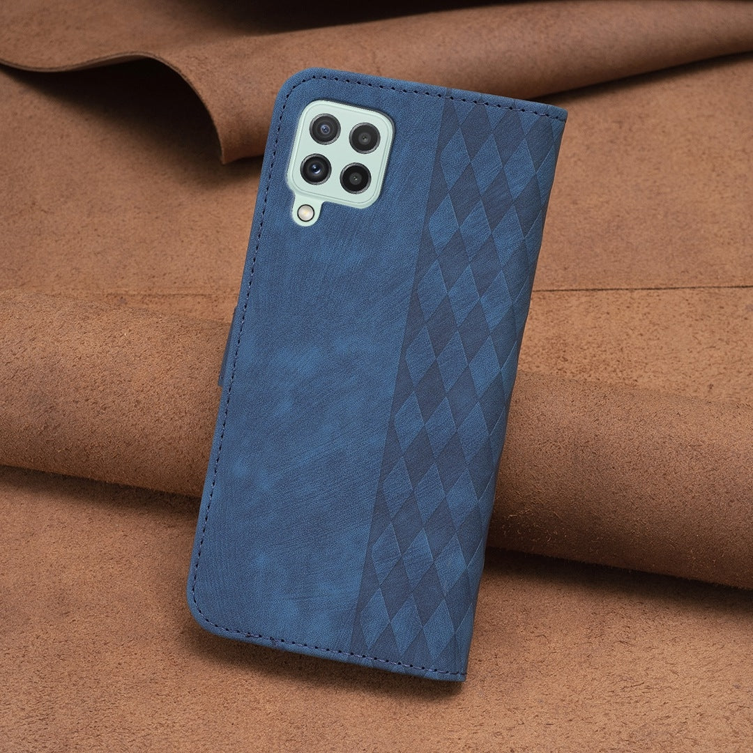 Samsung Galaxy A12 Case - Embossed Plaid Leather Wallet Cover with Card Slots, Kickstand, and 360 degree Protection