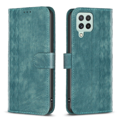 Samsung Galaxy A12 Case - Embossed Plaid Leather Wallet Cover with Card Slots, Kickstand, and 360 degree Protection