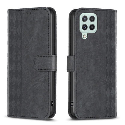 Samsung Galaxy A12 Case - Embossed Plaid Leather Wallet Cover with Card Slots, Kickstand, and 360 degree Protection