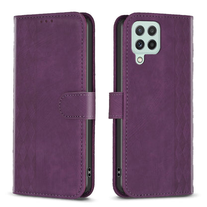 Samsung Galaxy A12 Case - Embossed Plaid Leather Wallet Cover with Card Slots, Kickstand, and 360 degree Protection