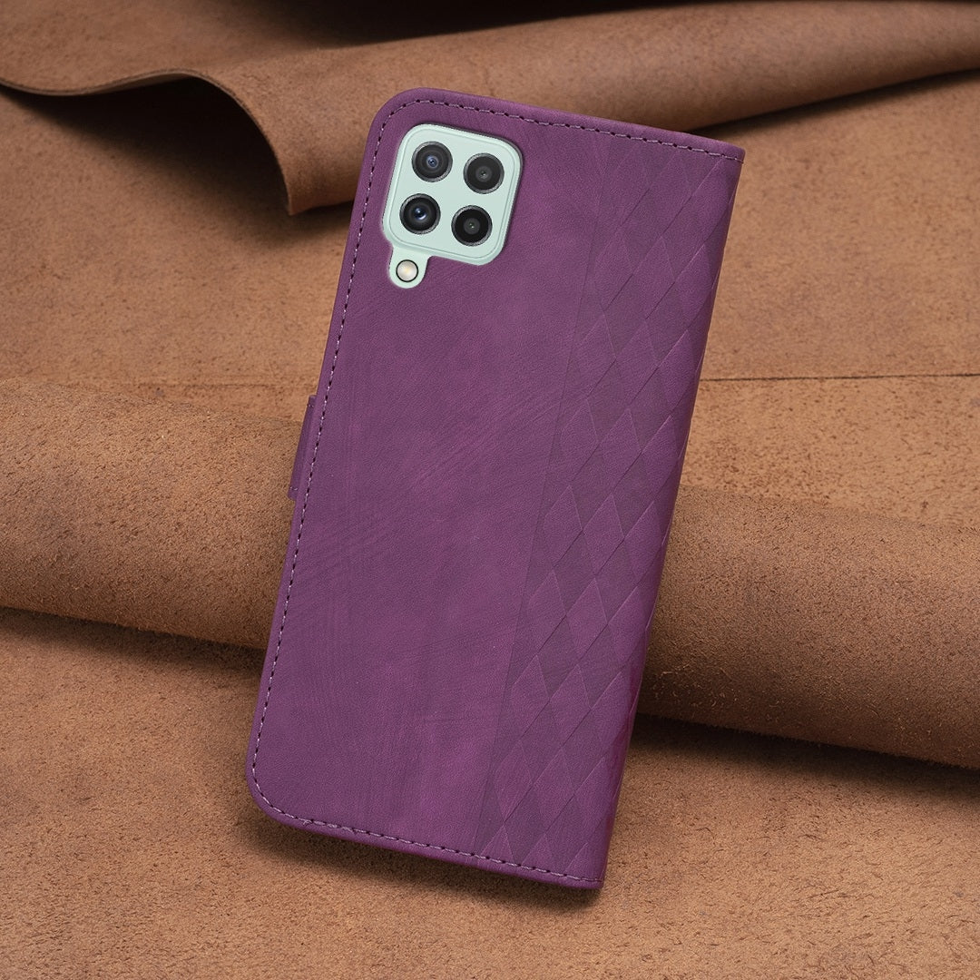 Samsung Galaxy A12 Case - Embossed Plaid Leather Wallet Cover with Card Slots, Kickstand, and 360 degree Protection