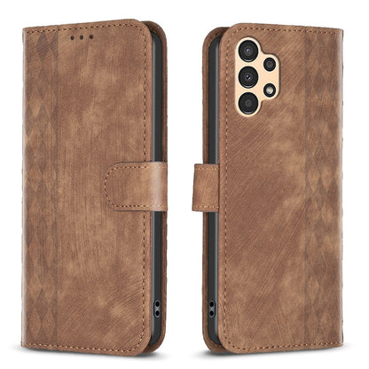 Samsung Galaxy A13 5G Case - Embossed Plaid Leather Wallet Cover with Card Slots, Kickstand, and 360 degree Protection