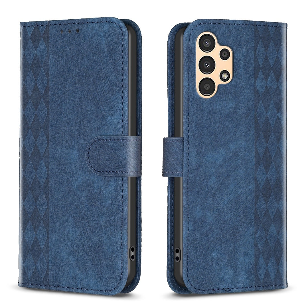 Samsung Galaxy A13 5G Case - Embossed Plaid Leather Wallet Cover with Card Slots, Kickstand, and 360 degree Protection