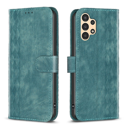 Samsung Galaxy A13 5G Case - Embossed Plaid Leather Wallet Cover with Card Slots, Kickstand, and 360 degree Protection