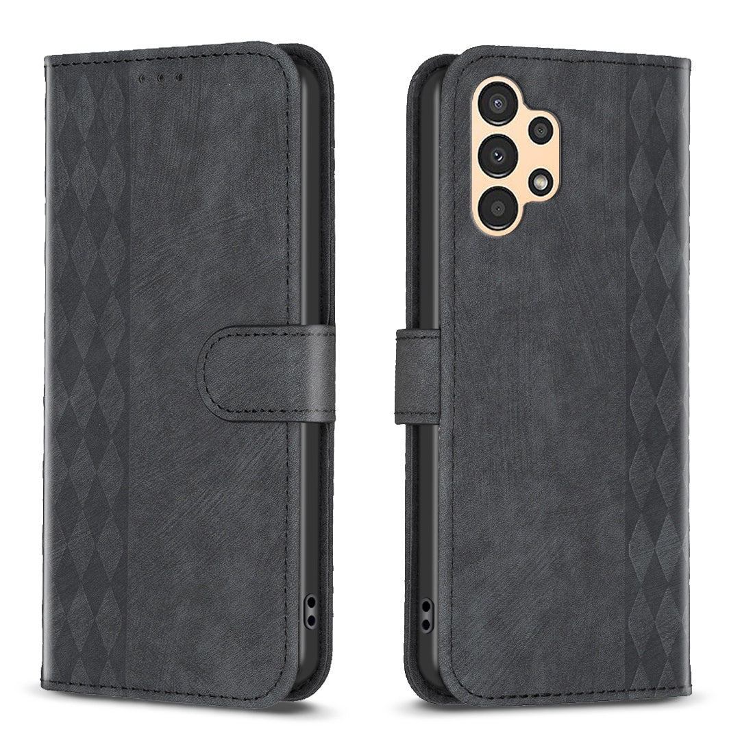 Samsung Galaxy A13 4G Case - Embossed Plaid Leather Wallet Cover with Card Slots, Kickstand, and 360 degree Protection