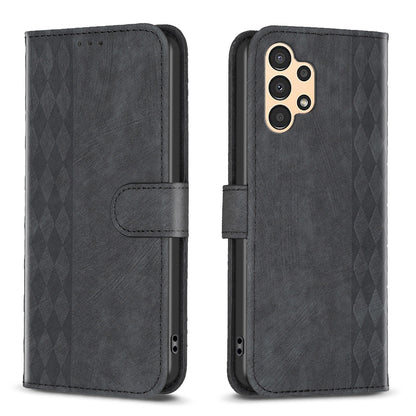 Samsung Galaxy A13 4G Case - Embossed Plaid Leather Wallet Cover with Card Slots, Kickstand, and 360 degree Protection