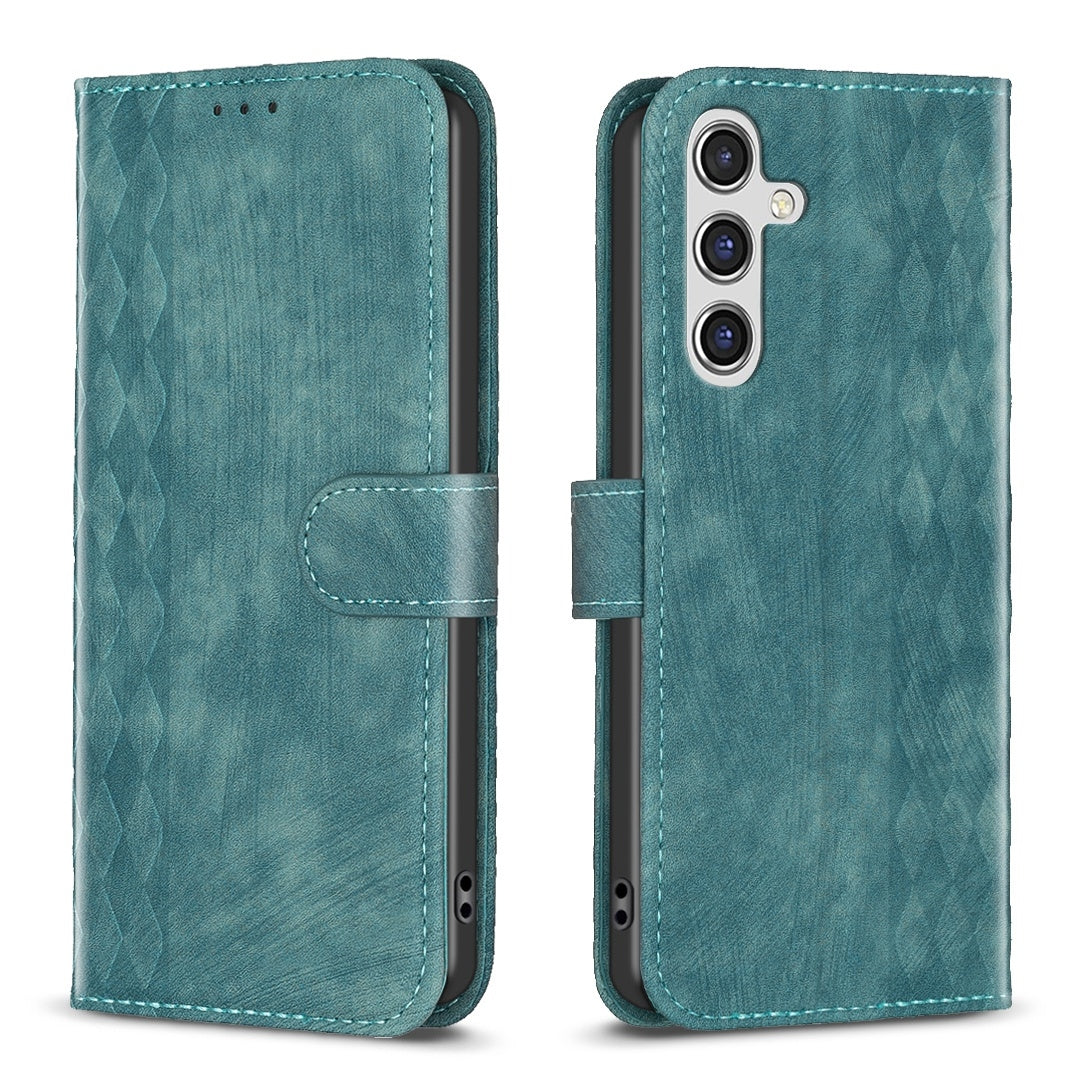 Samsung Galaxy A14 4G Case - Embossed Plaid Leather Wallet Cover with Card Slots, Kickstand, and 360 degree Protection