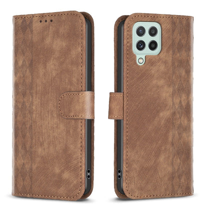 Samsung Galaxy A22 4G Case - Embossed Plaid Leather Wallet Cover with Card Slots, Kickstand, and 360 degree Protection