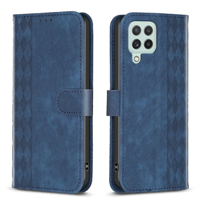 Samsung Galaxy A22 4G Case - Embossed Plaid Leather Wallet Cover with Card Slots, Kickstand, and 360 degree Protection