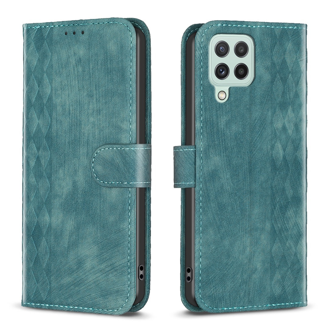 Samsung Galaxy A22 4G Case - Embossed Plaid Leather Wallet Cover with Card Slots, Kickstand, and 360 degree Protection