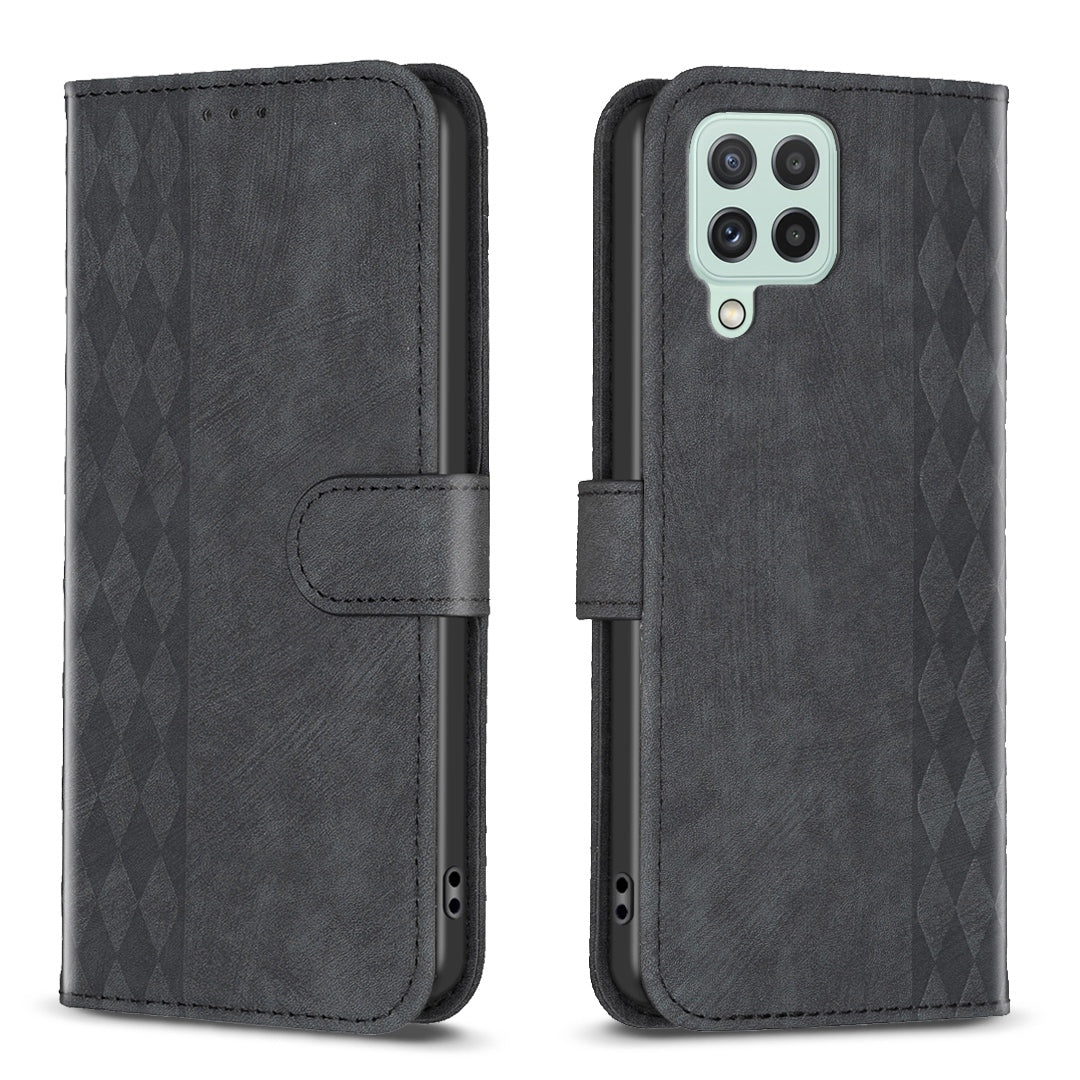 Samsung Galaxy A22 4G Case - Embossed Plaid Leather Wallet Cover with Card Slots, Kickstand, and 360 degree Protection