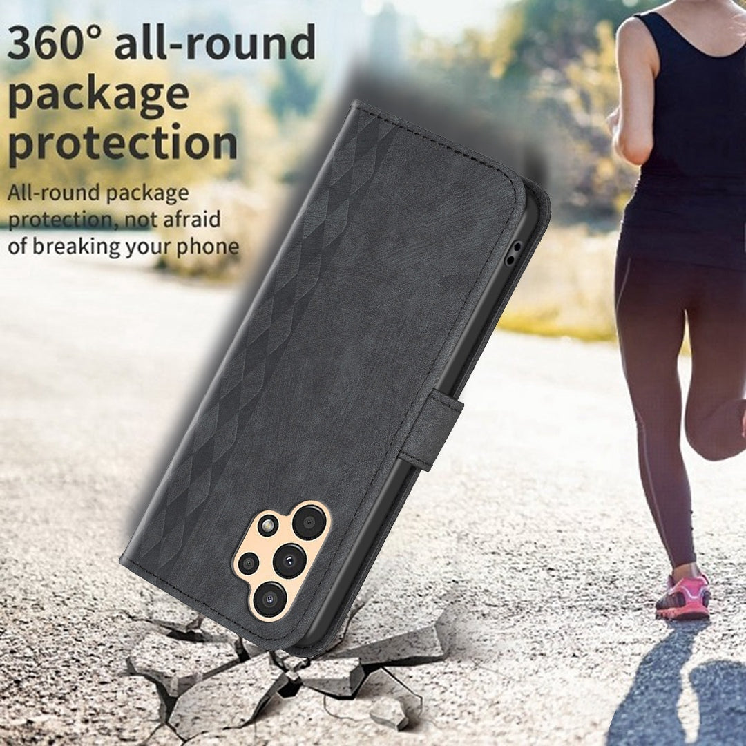 Samsung Galaxy A23 Case - Embossed Plaid Leather Wallet Cover with Card Slots, Kickstand, and 360 degree Protection