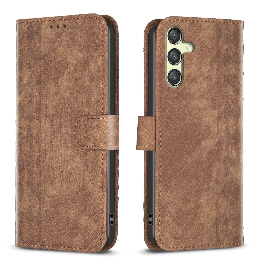 Samsung Galaxy A24 4G Case - Embossed Plaid Leather Wallet Cover with Card Slots, Kickstand, and 360 degree Protection