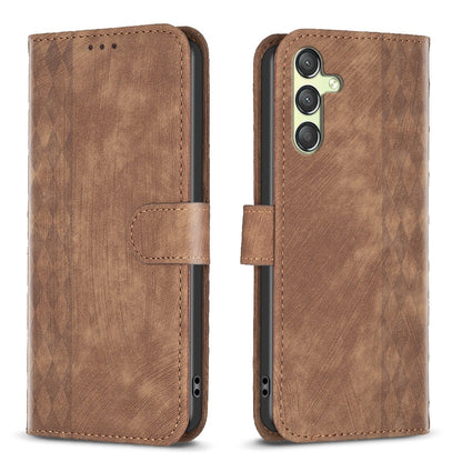 Samsung Galaxy A24 4G Case - Embossed Plaid Leather Wallet Cover with Card Slots, Kickstand, and 360 degree Protection