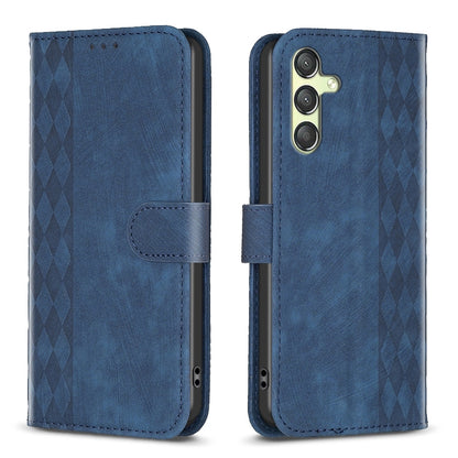 Samsung Galaxy A24 4G Case - Embossed Plaid Leather Wallet Cover with Card Slots, Kickstand, and 360 degree Protection