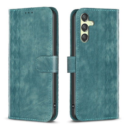 Samsung Galaxy A24 4G Case - Embossed Plaid Leather Wallet Cover with Card Slots, Kickstand, and 360 degree Protection