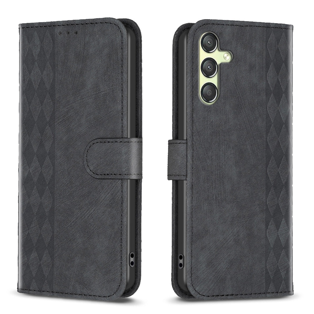 Samsung Galaxy A24 4G Case - Embossed Plaid Leather Wallet Cover with Card Slots, Kickstand, and 360 degree Protection