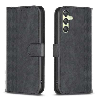 Samsung Galaxy A24 4G Case - Embossed Plaid Leather Wallet Cover with Card Slots, Kickstand, and 360 degree Protection