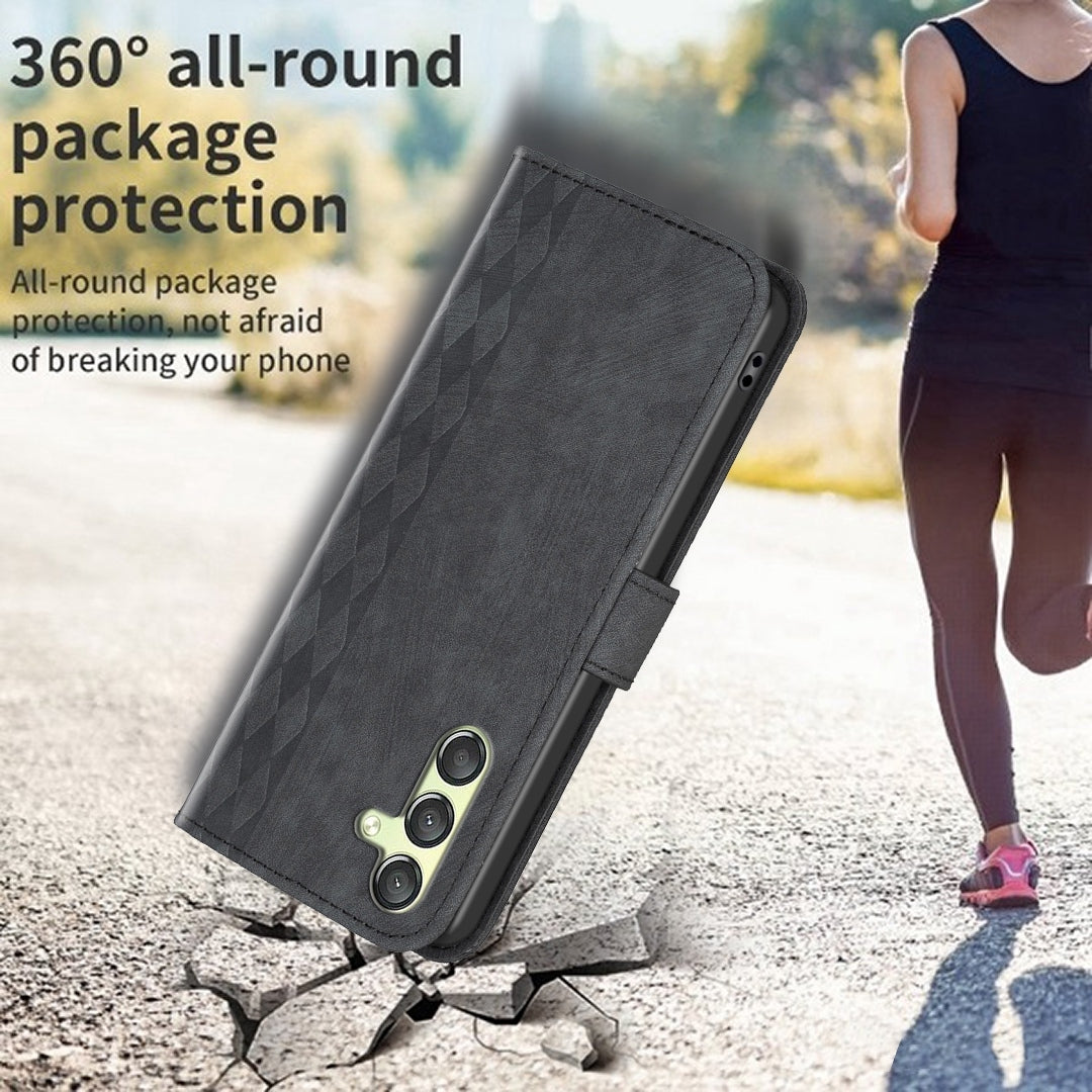 Samsung Galaxy A24 4G Case - Embossed Plaid Leather Wallet Cover with Card Slots, Kickstand, and 360 degree Protection