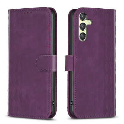 Samsung Galaxy A24 4G Case - Embossed Plaid Leather Wallet Cover with Card Slots, Kickstand, and 360 degree Protection
