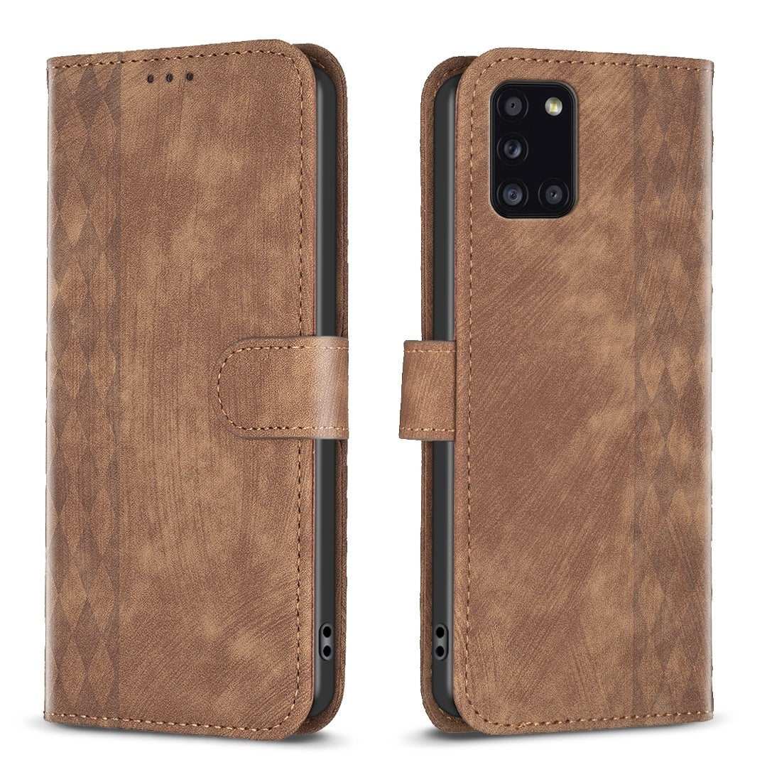 Samsung Galaxy A31 Case - Embossed Plaid Leather Wallet Cover with Card Slots, Kickstand, and 360 degree Protection