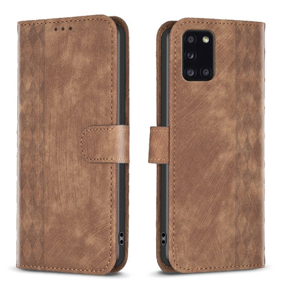 Samsung Galaxy A31 Case - Embossed Plaid Leather Wallet Cover with Card Slots, Kickstand, and 360 degree Protection
