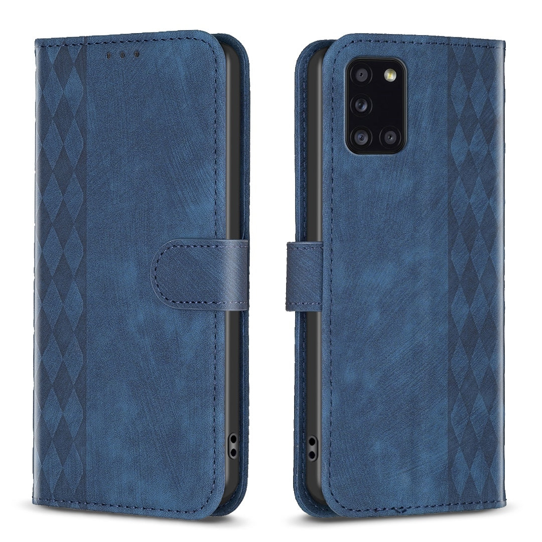 Samsung Galaxy A31 Case - Embossed Plaid Leather Wallet Cover with Card Slots, Kickstand, and 360 degree Protection