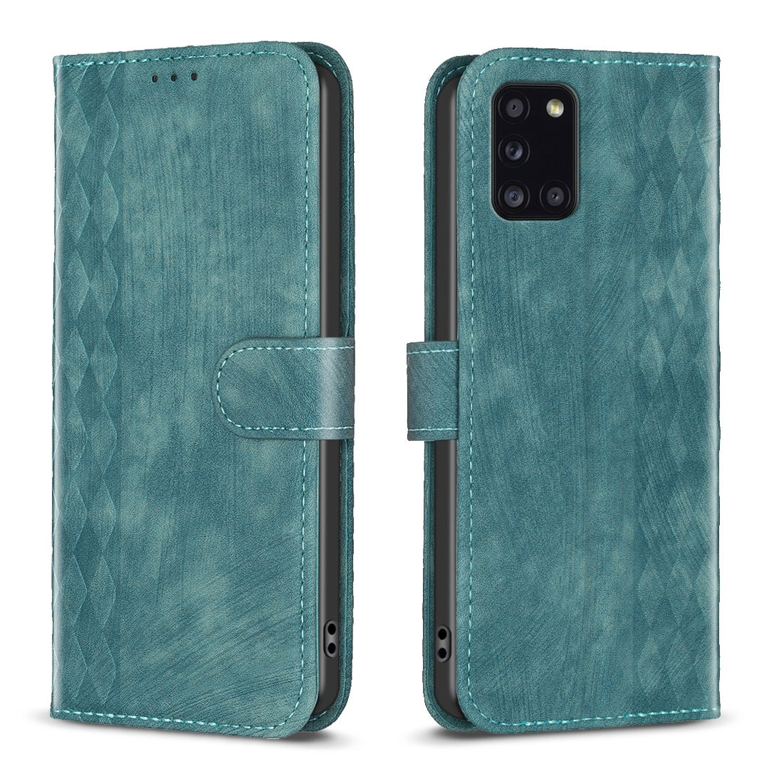 Samsung Galaxy A31 Case - Embossed Plaid Leather Wallet Cover with Card Slots, Kickstand, and 360 degree Protection