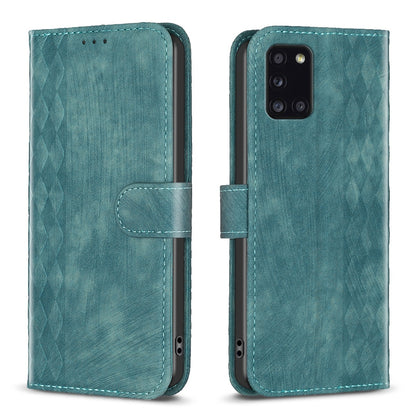 Samsung Galaxy A31 Case - Embossed Plaid Leather Wallet Cover with Card Slots, Kickstand, and 360 degree Protection