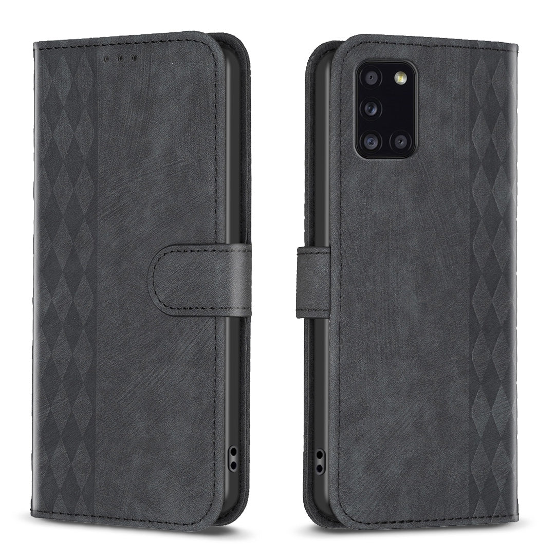 Samsung Galaxy A31 Case - Embossed Plaid Leather Wallet Cover with Card Slots, Kickstand, and 360 degree Protection