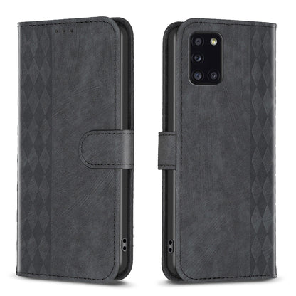 Samsung Galaxy A31 Case - Embossed Plaid Leather Wallet Cover with Card Slots, Kickstand, and 360 degree Protection